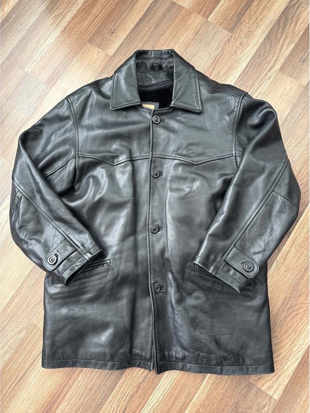 Tam Bro New York Genuine Leather Car Coat Jacket Black Men's Large Vintage